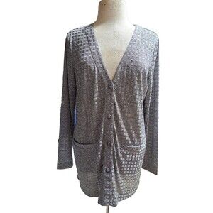 Dennis by Dennis Basso Womens M Top Long Sleeve Button Down Shirt Gray Silver